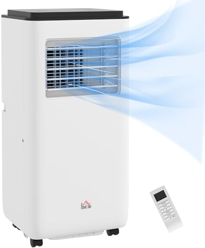 HOMCOM Climatiseur portable 7000 BTU avec 5 en 1 et minuterie 24h, climatiseur portable avec déshumidification, ventilation, refroidissement, 33x28x70.4 cm, blanc
