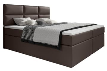 Boxspringbett Carre 180x200 Doppelbett Polsterbett Bett mit USB-Anschluss | Bezug: Kunstleder | Farbe: Braun | Härtegrad: H3 (70-100kg)