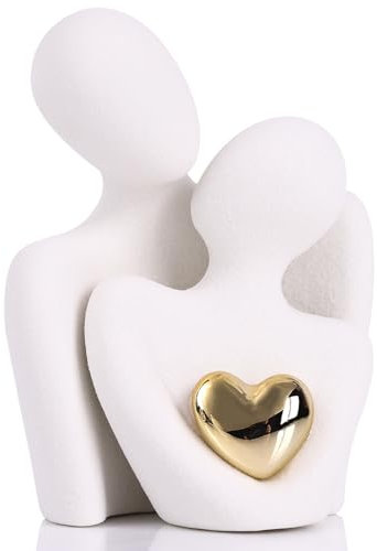 oliruim 8 cm di altezza Statuette di coppia per la decorazione della casa, scultura moderna con design a cuore d'oro - decorazione della casa, regalo di anniversario di coppia matrimonio (8cm bianco)