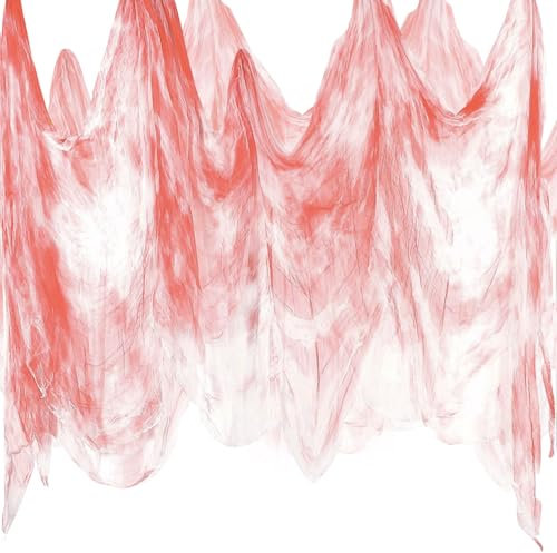 215 x 500 cm Gruseliges Tuch Gruseliges Käsetuch Halloween Deko Stoff Horror Baumwolle Musselin Tücher für Spukhäuser Party Türen Vorhang Outdoor Dekoration(Blutig)