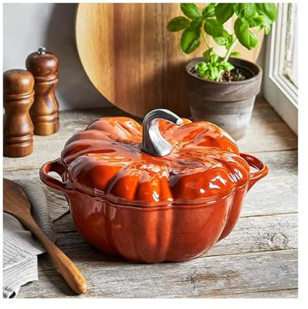 Mswborml 25cm/9.8in, Kürbis Dutch Oven Emailliert Induktion, Gusseisen Kochtopf mit Emaille Beschichtung Bräter mit Deckelheber, Gusstopf, Feuertopf, Gussbräter, Grilltopf, Gusskessel, Schmortopf