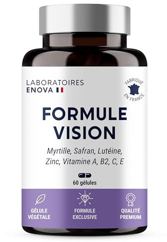 FORMULE VISION | Complément alimentaire pour les yeux | Myrtille, Safran, Lutéine, Zinc et Vitamines | Maintien d'une vision normale, yeux secs et fatigués | 60 Gélules | Fabriqué en France