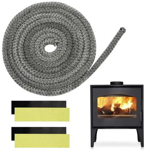 Guarnizione per Porta Stufa 10 mm x 3 meter, Guarnizione Camino Guarnizione Stufa a Legna Fibra di Vetro Corda Ignifuga per Stufa Camini Forno, Caldaia Resistente Fino a 450-550℃
