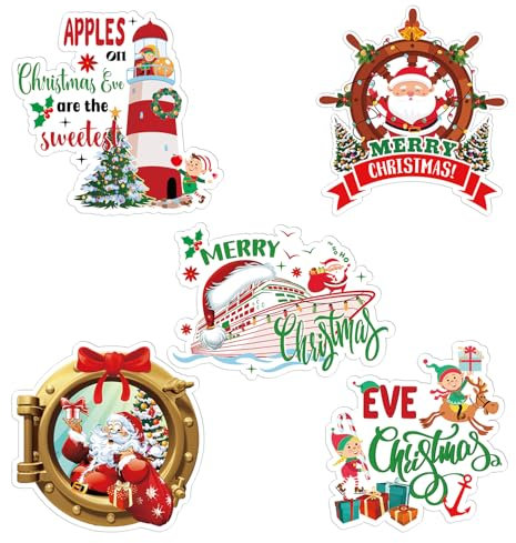5pcs Christmas Door Decorations, Beacon Cruise Santa Claus Magnetic Christmas Stickers Christmas Magnets for Fridge Garage Door Cruise Door