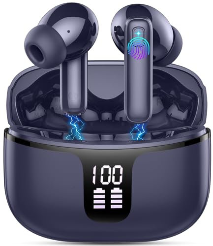 Bluetooth Kopfhörer, In Ear Kopfhörer Kabellos Bluetooth 5.3 mit 4 ENC Mic, Kopfhörer Bluetooth 40std Spielzeit Tiefer Bass, Noise Cancelling Earbuds LED Anzeige IP7 Wasserdicht Ohrhörer USB-C Blau