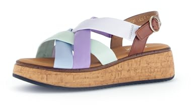 Gabor Damen Riemchensandalen, Frauen Sandalen,flach,Sommerschuhe,Freizeitschuhe,offene Schuhe,Strandschuhe,Sky/lila/Pista/cam,35.5 EU / 3 UK