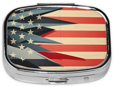 Pillen-Organizer – Mini-Medikamentendose mit 2 Fächern, perfekt für Reisen, Geldbörse oder Tasche – idealer täglicher Pillen-Organizer für einfachen Zugang und leichten Komfort – Flagge der