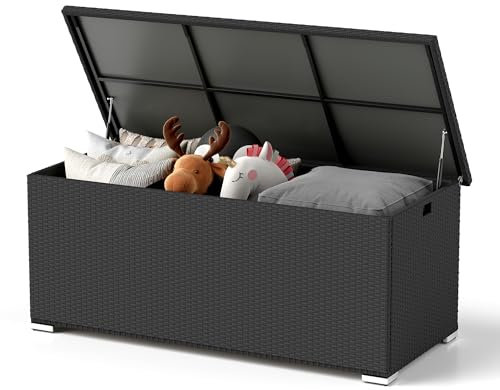 UDPATIO Kissenbox XXL Auflagenbox Wasserdicht Gartenbox 650L Stauraum mit Gasdruckfedern Wetterfest Garten Aufbewahrungsbox 155x73cm Schwarz