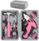 Set Hi-Spec 19pz cacciavite elettrico rosa 3.6V USB e kit attrezzi fai-da-te. Cacciavite senza fili ricaricabile e set compatto di attrezzi manuali