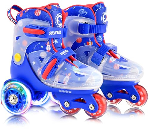 SULIFEEL Verstellbare Rollschuhe für Kinder, Blitz-Lichträder | Für Mädchen & Jungen,3-Punkt-Balance,geeignet für Indoor & Outdoor, sicher und stylisch