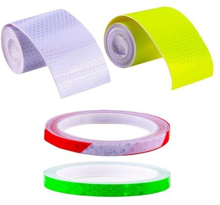 XIAQICA 4 Rotoli Nastro Catarifrangente Adesivo 5cm x 3m/1cm x 8m Nastro Riflettente Adesivo Impermeabile Strisce Catarifrangenti Adesive per Biciclette, Motociclette, Abbigliamento