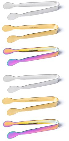 MEGAVOW 6 Pcs Mini Stainless Steel Ice Tongs, Glossy | Small Sugar Sweet Tong for Pick Mix, for Kitchen Appetizers Serving Food Wedding Party Coffee Bar Restaurant Supplies