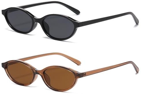 D Lolylad Retro Oval Sunglasses for Women - Small Cat Eye Sun Glasses UV protection(2 Pcs)