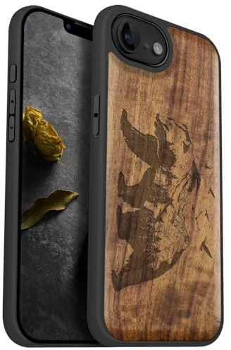 Carveit Wood Case for iPhone 16e/17e - Bear and valleys - Walnut | Magnetic iPhone 16e/17e Case - Compatible with MagSafe Wireless Chargers - Engraved Wood with Soft TPU Shockproof Bumper