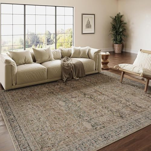 Vintage Braun Waschbarer Teppich Wohnzimmer 140x200cm Retro Rugs for Living Room Weich rutschfest Groß Tepich Kurzflor Schlafzimmer Carpet Living Room Bedroom Esszimmer Teppiche Büro