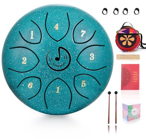 Rain Drum for Outdoor Steel Tongue Drum 6 Inch 8 Tone C-Key Tongue Drum Instrument HandPan Drum with Drum Beaters Carry Bag Music Book for Meditation Yoga Sound Healing