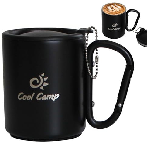 Gobelet en acier inoxydable avec mousqueton avec couvercle, 300 ml, tasse à double paroi isolée pour l'extérieur, voyage, camping, randonnée, tasse en alliage d'aluminium