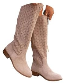 ORANDESIGNE Stivali Western Estivi da Donna Alla Caviglia Motivo Traforato Stivali da Cowboy in Camoscio Boho chic A Cachi 43 EU