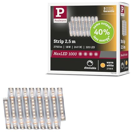 Paulmann MaxLED 1000 Strip 2,5 m Warmweiß Silber | Dimmbar, 2700K warmweiß, selbstklebend, kürzbar, für vielseitige Anwendungen