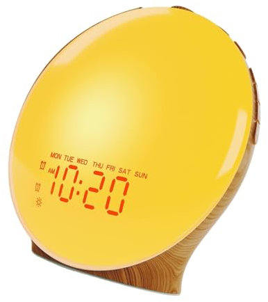 alloneslife Wake Up Light Alarm Clock For Kids Wood Grains Full Screen With Sunrises Simulation 2 Alarms Radio Colorful Nihgt Light