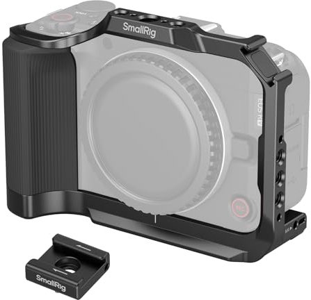 SMALLRIG R50 V Camera Cage for Canon R50V, Built-in Ergonomic Silicone Grip, QR Plate for Arca, 1/4-20 Threaded Hole, 3/8-16 Holes for ARRI, Cold Shoe, QD Sockets, Vertical Shooting, Black -5427