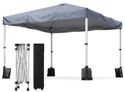 Aoxun 3m x 3m Pop Up Gazebo, Metal Frame Shelter Tent for Outdoor Garden Party, with 4 Sandbags & Carry Bag, Adjustable Height, Grey