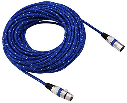 Xlr mâle à fiche féminine Balance 3pin Microphone Mic Câble audio, durablement en nylon, bleu, 1 m options de longueur 20m pour les amplificateurs, les mélangeurs et l'équipement (20m)