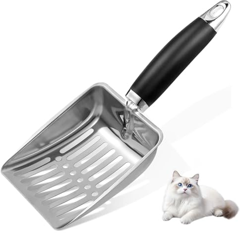xolear Pelle à litière en Acier Inoxydable, Pelle à litière avec Long Manche, Tamis en Acier Inoxydable Facile à Nettoyer, pour Le Nettoyage des Animaux Domestiques, Chiens, Chats Tabouret
