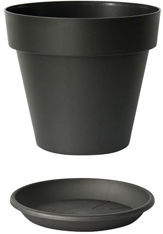 Euro3plast MITU Blumentopf mit Untersetzer in rund aus Kunststoff in den Farben Anthrazit Taupe oder Rosmarin für den Innen- und Außenbereich, 10 Größen zur Wahl (Anthrazit, 40 cm)