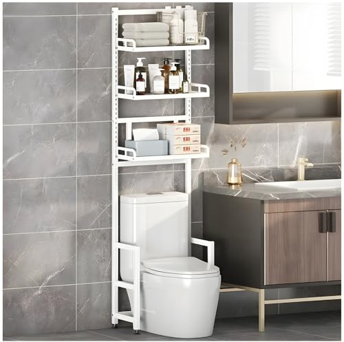 NUODWELL 3-Tier Over The Toilet Storage, Free Standing Metal Bathroom Shelf Space Saver Above Over Toilet Storage Shelf Multi-functional Toilet Storage Rack for Bathroom (White)