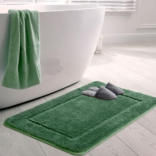 SOANNY Bath Mat, Non-Slip Microfiber Machine Washable, Dark Green, 60x90 cm | Water Absorbent, High Density Soft Plush Microfiber, Single Bathroom Bathtub Rug for Door Entrance
