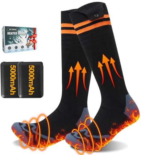 socodox Beheizbare Socken für Herren Damen, Wiederaufladbare Beheizte Socken mit 4 Heizstufen, 5000mAh Elektrische Socken für Skifahren, Wandern, Camping, Jagd und Arbeiten im Freien