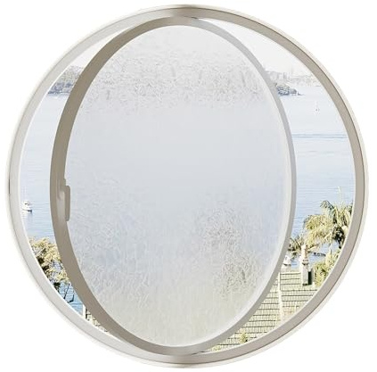 XNXYSMKJ Round Rotating Glass Window,Rotatable Tempered Glass Porthole Ventilation Window, Flush Mount for Bathroom, Kitchen, Shed (White Water Ripple Glass 70cm)