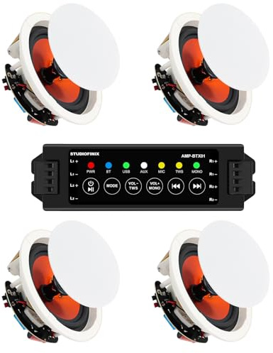 STUDIOFINIX Passive Deckenlautsprecher, 20,3 cm, max. 800 W Ausgangsleistung, perfekt für klaren Klang im Wohnzimmer, Büro, Küche, Keller und überdachter Terrasse (4 Lautsprecher)