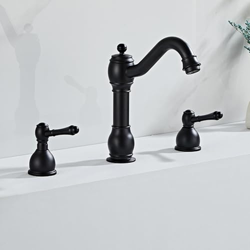 XJTNLB Wasserhahn Bad 3 Loch Waschbecken Armaturen Schwarz Zweigriffmischer mit 3 Anschlüssen Waschtischarmaturen Retro