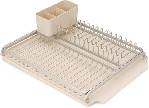 Brabantia SinkSide Escurridor para fregadero (Soft Beige), Elegante escurridor de platos para fregadero con escurridor de cubiertos extraíble, Versátil para vajilla