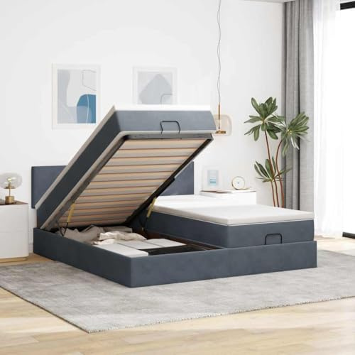 YuuSsea Ottoman-Bett mit Matratzen, Dunkelgrau 160x200 cm, Samt, mit Federkern, Stauraum, Kopfteil, Schlafzimmer Möbel