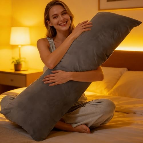 widesmile Body Pillows for Adults with Removable Cover, Grey | Maternity Pregnancy Pillow for Sleeping with Removable Velvet Cover, Support Legs & Belly & Hips of Side Sleeper