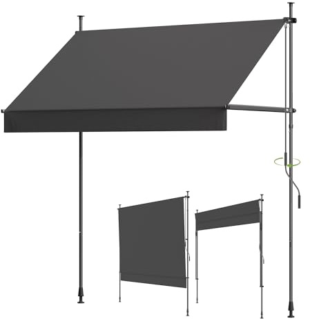 BelleMax Klemmmarkise ohne Bohren mit Handkurbel, 2026 Upgrade 2-in-1-Balkonmarkise UV-beständig höhenverstellbar & wasserabweisend, Sonnenschutz für Balkon Terrasse & Garten Anthrazit 200 cm x 125 cm