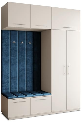 Masseno Flugarderoben Set Rema, Kleiderschrank-Set mit Sitzbank, Garderobenschrank Flur mit 5 Regalböden, Kaschmir