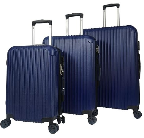 Cepewa Reisekoffer Set 3 Koffergrößen Blau | 3 Größen 20/24/28 Zoll ABS | Teleskopstange 4 Zwillingsrollen Sicherheits-Zahlenschloss | Hartschale Koffer Kofferset Reisezubehör