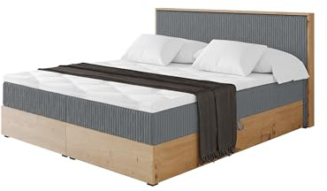 ALTDECOR Boxspringbett mit Matratze und Lattenrost, Topper, Polsterbett mit Bettkasten, Bett mit Stauraum H4-Matratze, Doppelbett, Boxbett - LOLLI9 Dunkelgrau 200x200