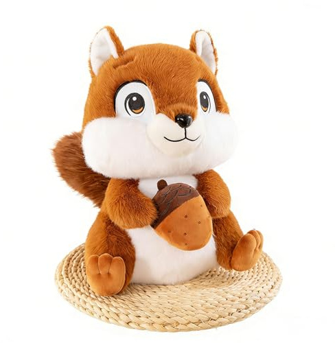 Xiyocadt Eichhörnchen Stofftier, Eichhörnchen mit Einer Nuss Kuscheltier, Plüsch-Waldtier - Plüschtier, Perfekt als Kinderbegleiter oder Wohnzimmer Dekorationsgeschenk (Braun,28cm)