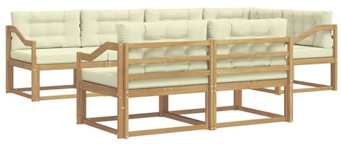 vidaXL Outdoor-Sofagarnitur mit Kissen 6 pcs Weiß und Creme Polyester, Terrasse, modernes Outdoor-Möbelset, wetterfeste Garten-Sofa-Garnitur, Flexible Design-Sitzgelegenheiten aus Akazienholz