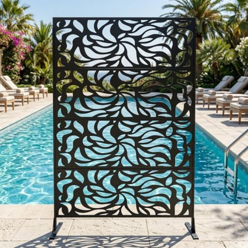 Acekool Sichtschutz Metall-Raumteiler Mit Ständer,Für Indoor & Outdoor | Freistehend, Wetterfeste Terrassenpaneele FürDeko, Garten, Terrasse & Balkon, Pool