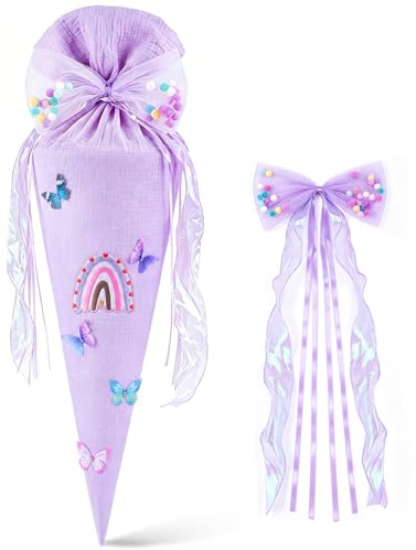 iZoeL Einschulung Schultüte Mädchen Geschwister Zuckertüte Geschenk Lila | Super große Schultüte mit Schleife, Schultüte Füllung Mädchen, Geschenktüte Zuckertüte Schultüten für Schüler Studenten