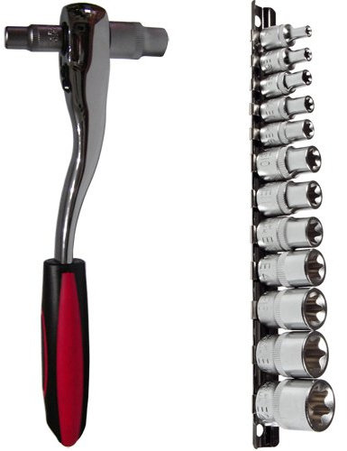 Alkan Steckschlüssel-Einsätze für Torx Schrauben mit 2 in 1 Umschalt-Knarre 1/4 und 3/8 Zoll-Antrieb E-Profil E4- E5 - E6 - E7 - E8- E10 - E11 - E12 - E14 - E16 - E18 - E20, CV-Stahl-Nuss, 13-tlg.