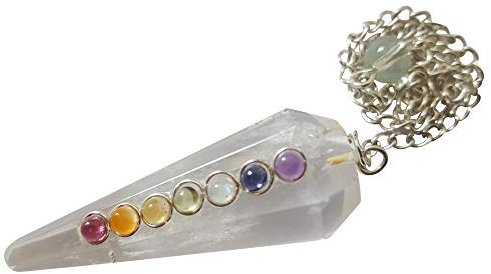 7 Chakra Bergkristall Pendel mit Perlen einfach
