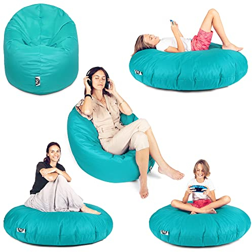 PATCH HOME 2 in 1 Funktion Sitzsack Sessel Bean Bag Sitzsäcke Gaming mit Reißverschluss bereits befüllt - Ø 125cm - Türkis