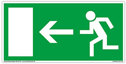 Schild Notausgang | extra langnachleuchtend | PVC selbstklebend 297x148mm | gemäß BGV 8A | DIN 67510 | Notausgangsschild Pfeil links | Fluchtwegschild Rettungsweg | Dreifke® extra 160